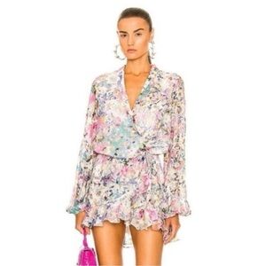 Rococo Sand Revolve Floral Wrap Dress with metallic stars and Ruffles size Small